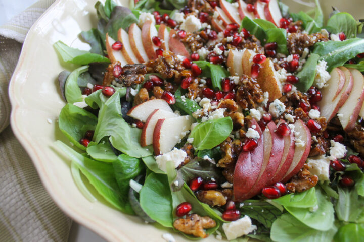 Pear & Blue Cheese Salad with Glazed Honey Walnuts - Sungrown Kitchen