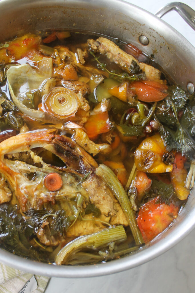 Homemade Chicken Stock From Bones And Vegetable Scraps Sungrown Kitchen   Chicken Stock From Bones And Vegetable Scraps 5 683x1024 