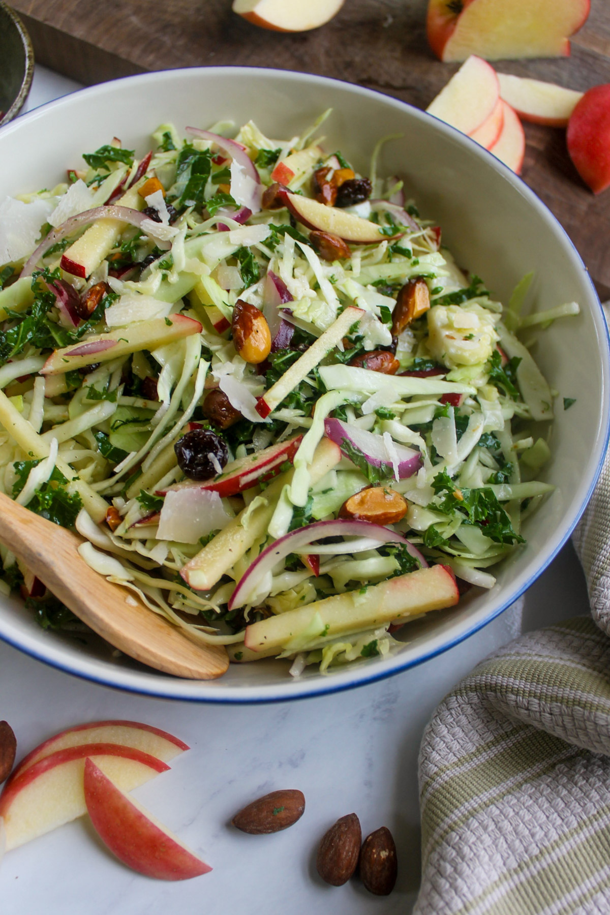 Kale crunch salad with seasonal apples and cabbage.