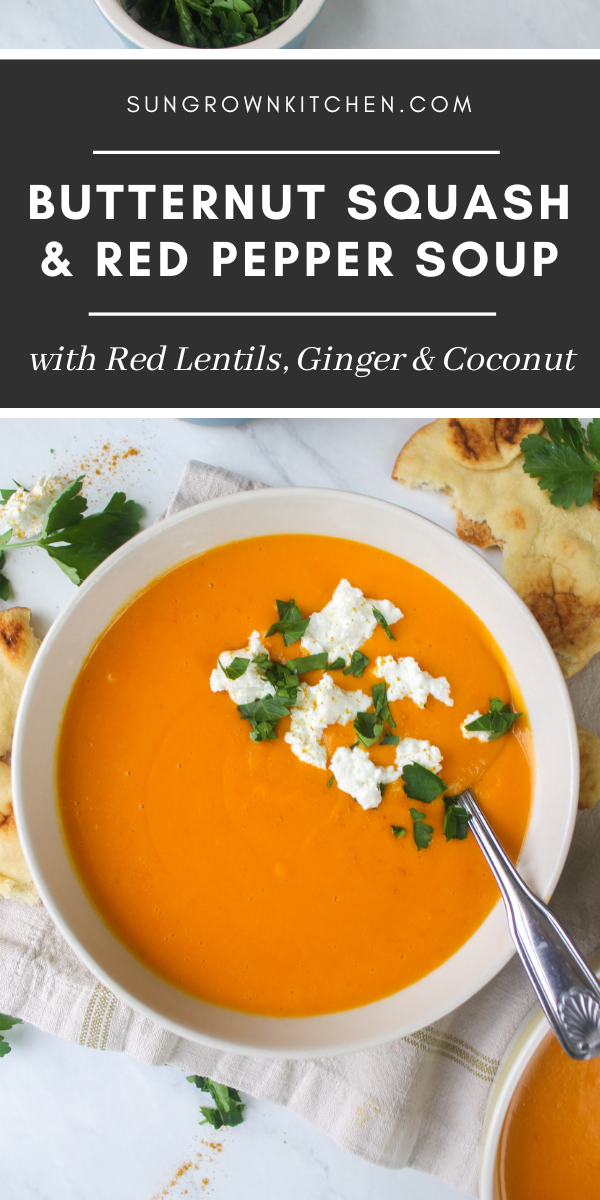 Butternut Squash And Red Pepper Soup With Lentils And Coconut 