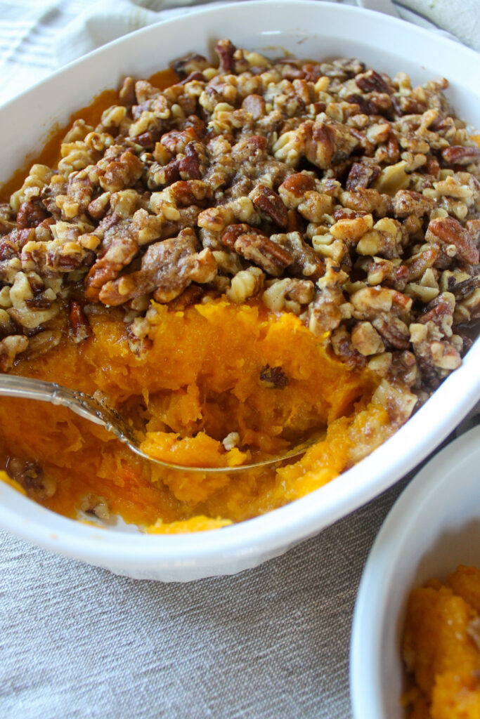 Butternut Squash Casserole with Butter Pecan Topping - Sungrown Kitchen