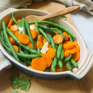 A simple side dish of blanched green beans and carrots.