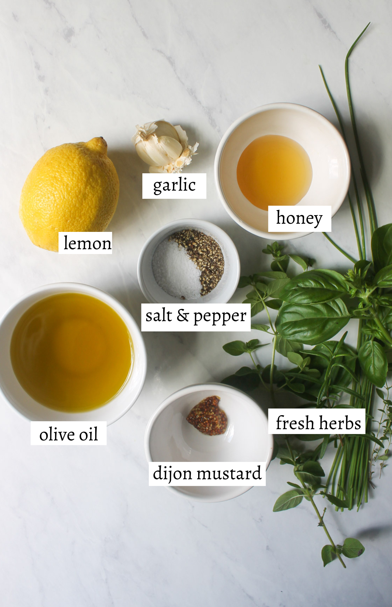 Labeled ingredients for Lemon Herb Dressing.