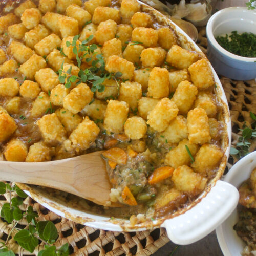 Garden harvest tater tot hotdish.