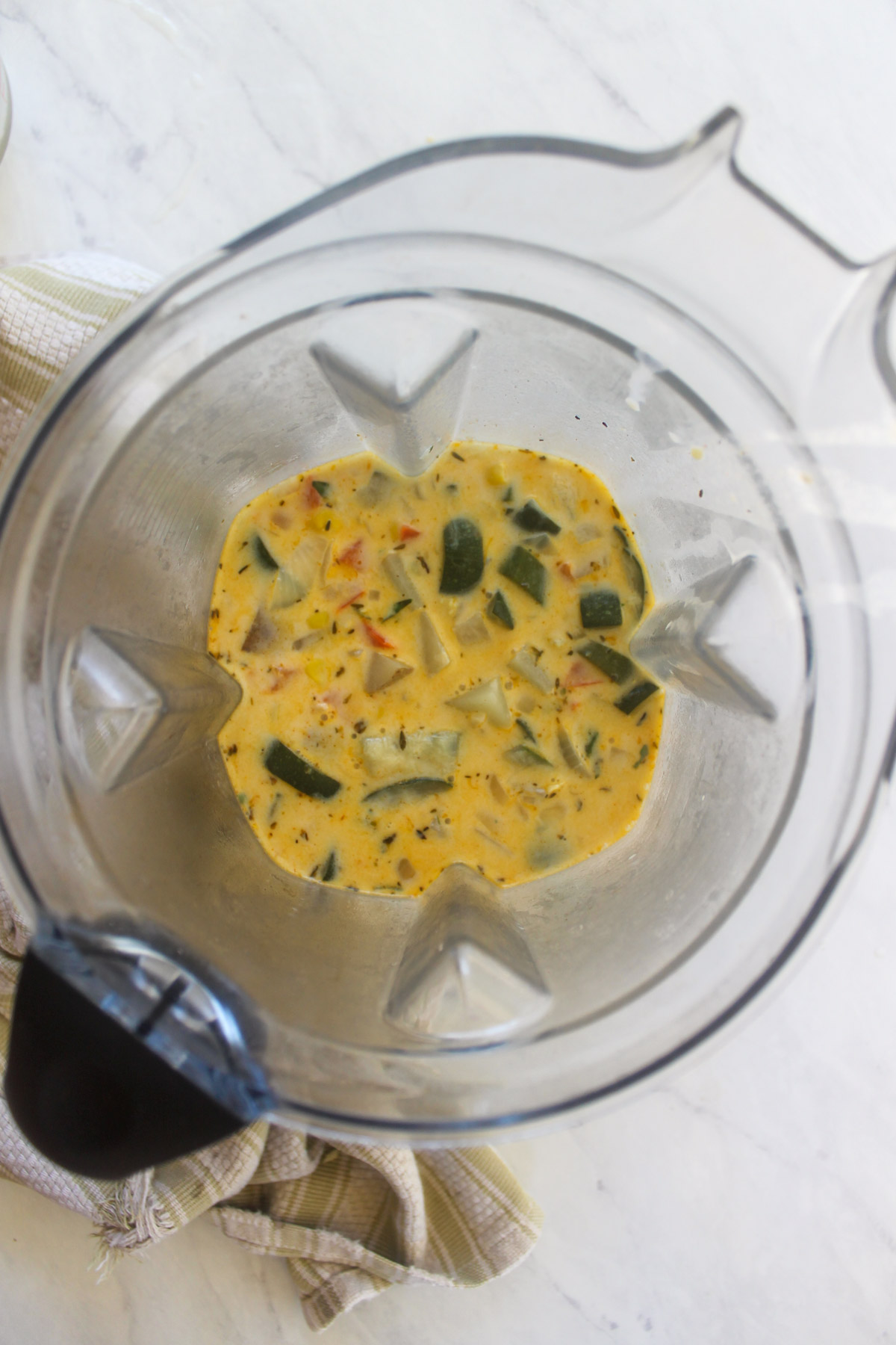 Zucchini Corn Chowder in a blender.