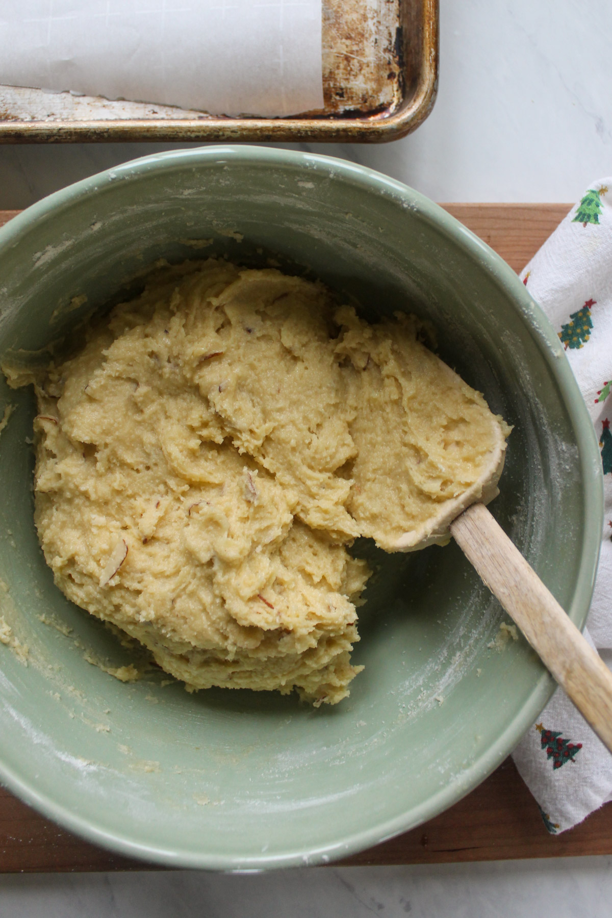 Almond biscotti batter in a bowl.