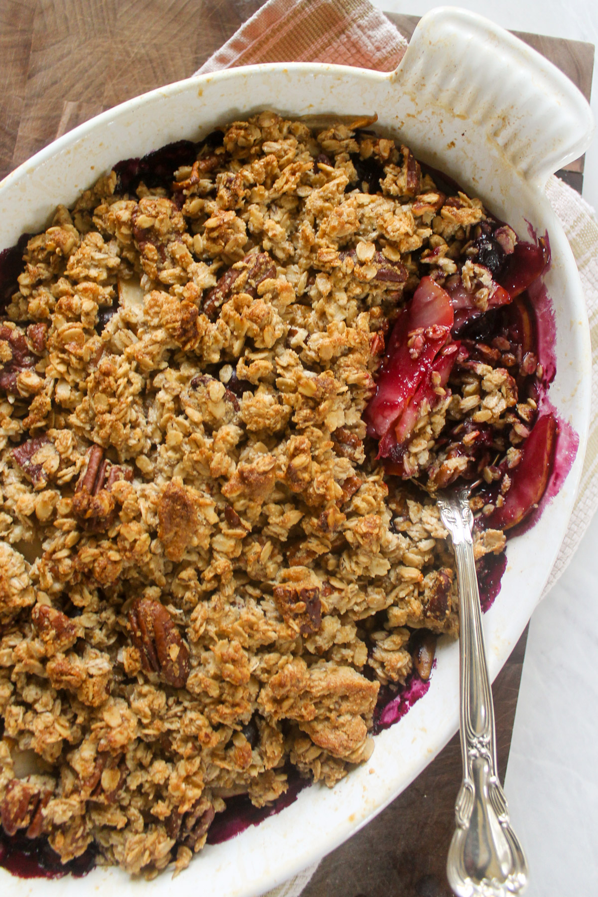 A baked Pear Blueberry Crisp.