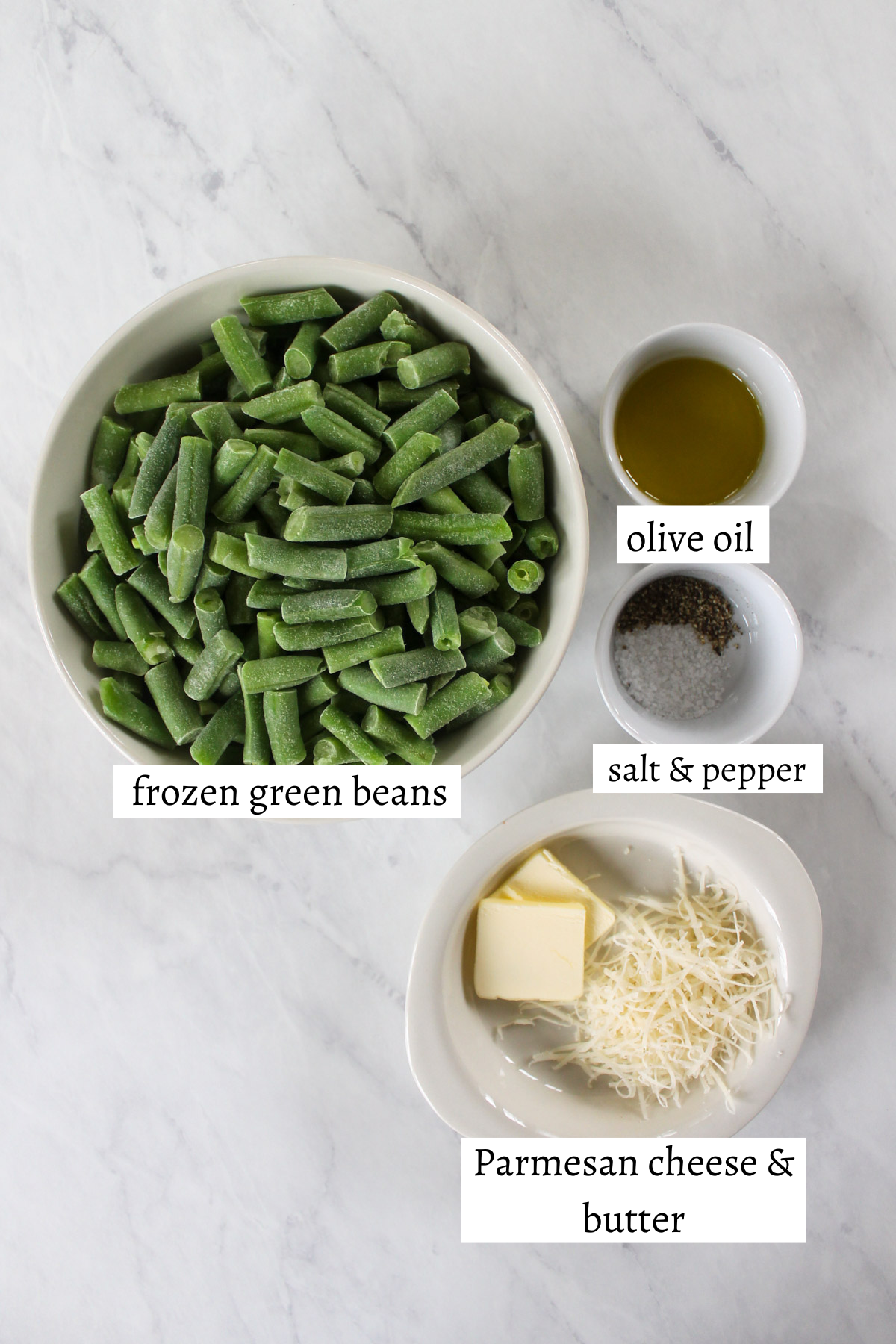 Labeled ingredients for Roasted Frozen Green Beans.