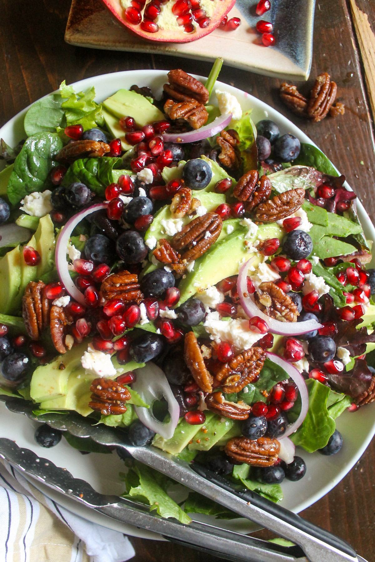 Blueberry Pomegranate Feta Salad on a white platter.