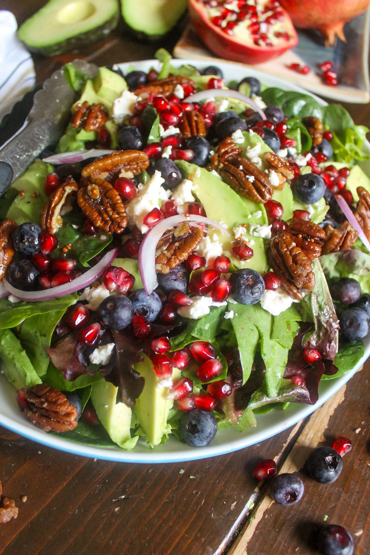 Pomegranate Feta Salad with candied pecans.