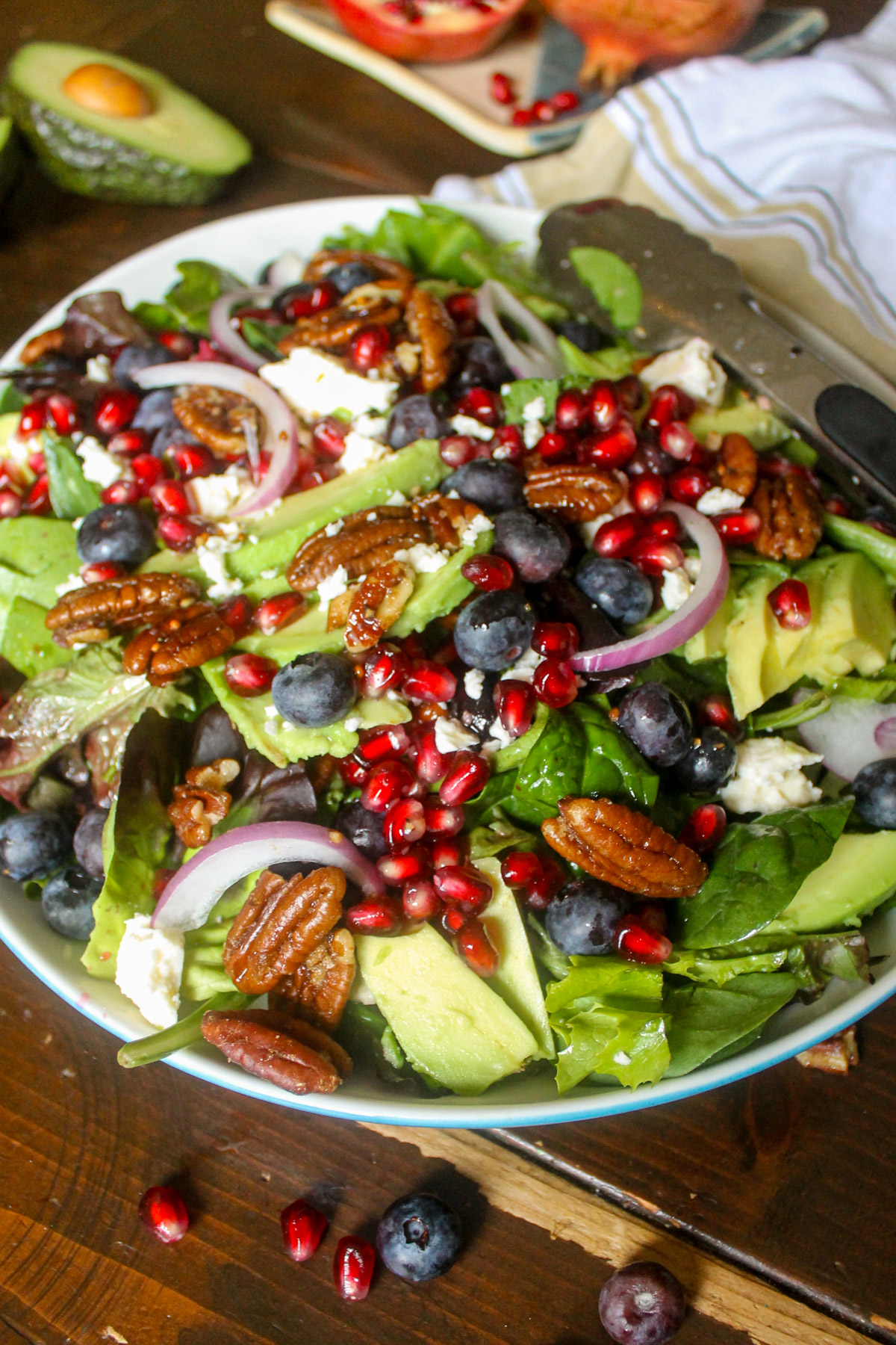 Blueberry Pomegranate Feta Salad with avocado.