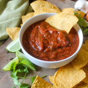 Honey Chipotle Salsa in a bowl with chips.